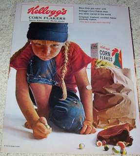 1965 Kelloggs Cereal CUTE GIRL plays marbles PRINT AD  
