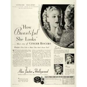  1935 Ad Max Factor Hollywood Makeup Ginger Rogers Star 