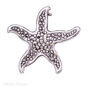  Sterling Silver Marcasite Starfish Brooch Pin: Jewelry