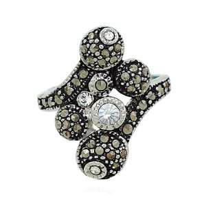  Marcasite and Crystal Balls Ring with Antique Finish Size 