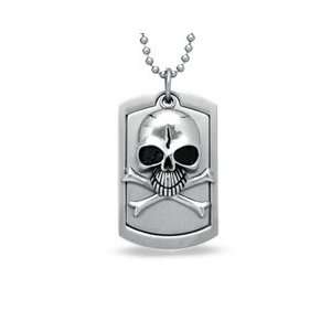  Mens Stainless Steel Skull and Crossbones Dog Tag Pendant 