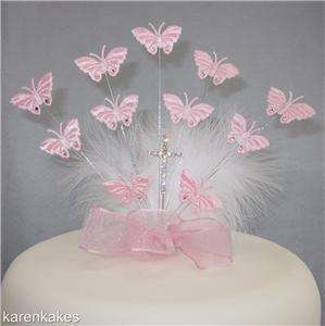CHRISTENING/HOLY COMMUNION BUTTERFLY CAKE TOPPER WITH DIAMANTE CROSS 