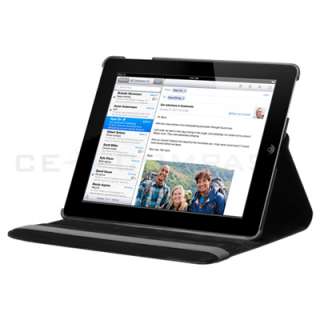 iPad 2 Magnetic Smart Cover Leather Case Rotating Stand Black BLK 