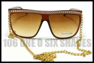 CELEBRITY Pop Star Gold CHAIN Sunglasses Lady 80s Retro Flat Top 