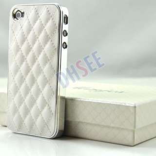 New White Deluxe Leather Chrome Case Cover for iPhone 4 4G  