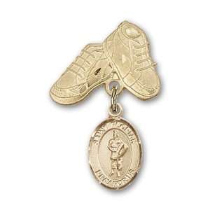   Gold Baby Badge with St. Florian Charm and Baby Boots Pin Jewelry