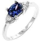 CARAT OVAL BLUE SIMULATED SAPPHIRE CZ CUBIC ZIRCONIA 3 STONE RING 