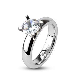   Steel 2 Carat CZ Solitaire Engagement Wedding Ring Size 5 8  