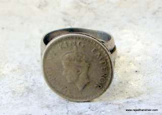 ETHNIC TRIBAL OLD SILVER GIPSY GOTHIC COIN RING INDIA  