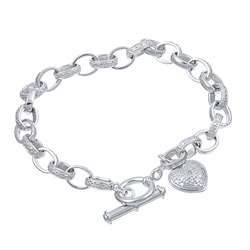   Sterling Silver Diamond Accent Heart Charm Bracelet  Overstock