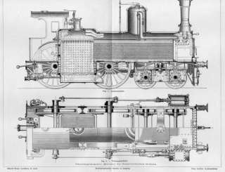 Vintage Train Locomotive Railroad Steam Blueprint Print  