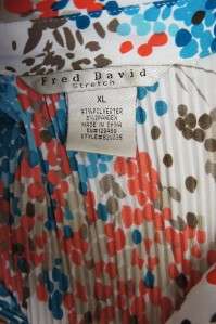 Fred David Blue/Red/Brown/Tan/White Floral Design Button Down Blouse 