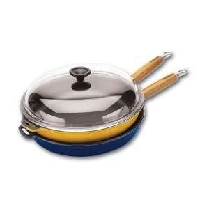 Paderno Yellow/Black Frying Pan With Wood Handle/Glass Lid   11 Dia 