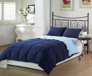   Light Blue Soft Goose Down Alternative Reversible Comforter Set, Queen