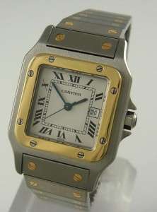   MENS LARGE 18K YELLOW GOLD STAINLESS STEEL AUTOMATIC DATE WATCH