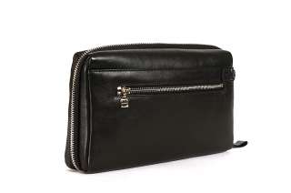   Natural Leather Cowhide Zipper Men Briefcase bag Black NEW  