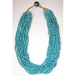Cotton and Glass Handmade Turquoise Naga Necklace (India)   