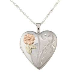 Black Hills Gold over Silver Heart shaped Flower Locket Necklace 
