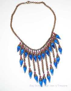   Haskell Cobalt Blue & Pink Glass Festoon Style Brass Necklace E75