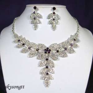 Swarovski Purple Crystal Leaf Bridal Necklace SetS1128V  