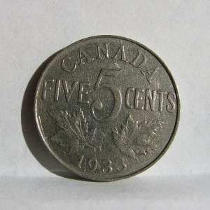CANADA, George V 1933 5 Cents semi key year; XF  