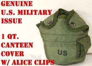 Military Issue 1 Qt Quart Canteen Cover/ Pouch w/ Clips  