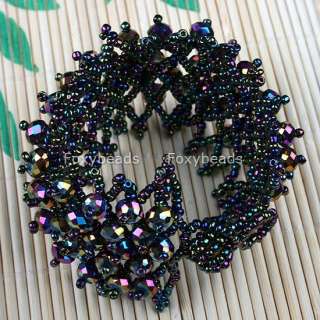 AB Crystal Glass Beaded Weave ~Cuff~ Bracelet Bangle  