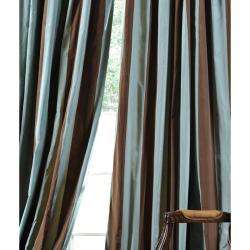 Signature Stripe Chocolate/ Blue Faux Silk Taffeta Curtain Panel (84 