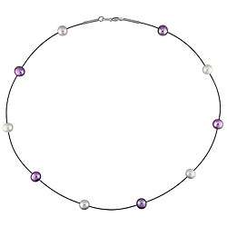 Purple and White Freshwater Pearl Wire Necklace (6 7 mm)   