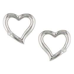 14k White Gold .03 TDW Diamond Heart Earrings  Overstock