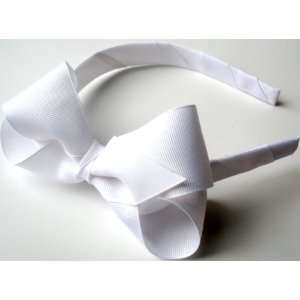   Handmade Thick Band Ribbon Headband With Bow For Girls   White: Beauty