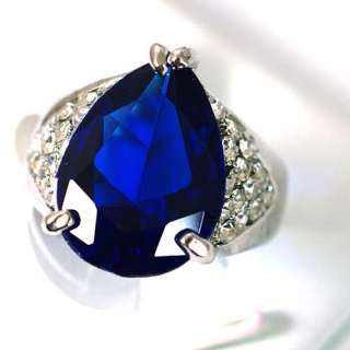 r7619 Size 9 Drop 10K White GP Gift Sapphire Gemstone CZ Ring Fashion 