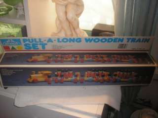 VINTAGE 1986 MYKIDS TOY PULL A LONG WOODEN TRAIN SET  