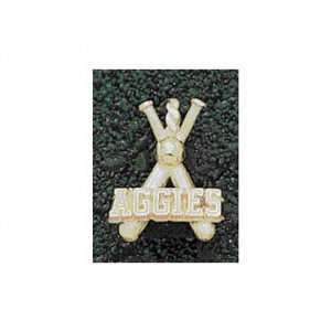   Solid 14K Gold AGGIES Crossed Bats Pendant