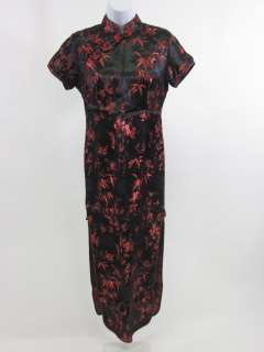 DESIGNER Black Red Asian Mandarin Collar Dress Sz S  