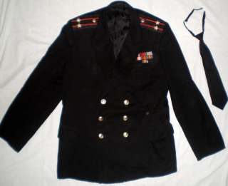 Vintage Russian Soviet Navy Officer Uniform Naval Black Jacket Tie 