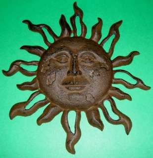 Cast Iron Sun Face Wall Plaque with Flames Rust Finish  