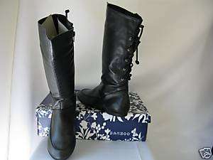 Womens black tie up flat comfort boots size 6 1/2 shoes  