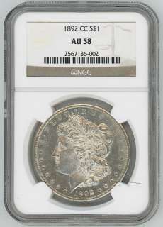 AU 58 1892 CC NGC Certified $ 1 Morgan Silver Dollar Coin Carson City 
