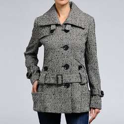 Nicole Miller Womens Herringbone Tweed Low Belted Coat   