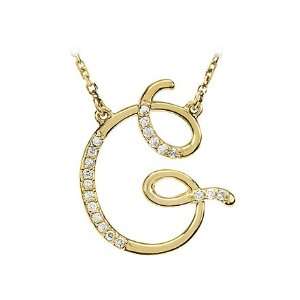   Script Initial Necklace in 14 Karat Yellow Gold, Letter G Jewelry
