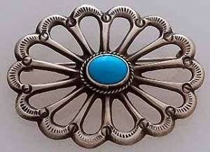 Native American Navajo Sterling Silver Pin w/ Turquoise  