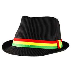 Yesac Unisex Black Pinstriped Jamaican Fedora Hat  