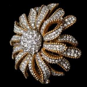   Brooch Pin Earrings Rhinestones Flower Vintage Classy Design  