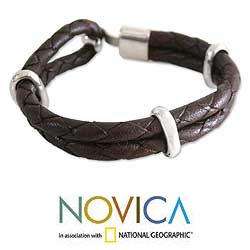 Handcrafted Leather Mens Furrows Bracelet (Peru)  