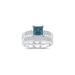  1.58 Cts Blue & White Diamond Matching Ring Set in 14K 