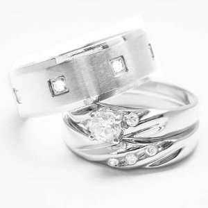   STAINLESS STEEL Engagement Wedding Ring Set (Size Mens 10 Womens 9
