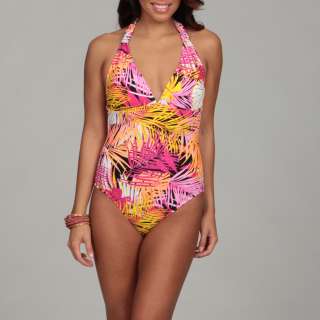   Sand Womens Orange Print Halter 1 piece Swimsuit  Overstock
