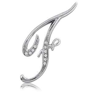   Toned Initial Letter Brooch Pin   F   Womens Brooches & Pins: Jewelry