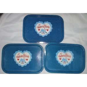  Set of 3 Metal Trays   Welcome Friends 